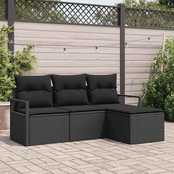 Garten-Sofa-Set 4 pcs Schwarz Poly Rattan