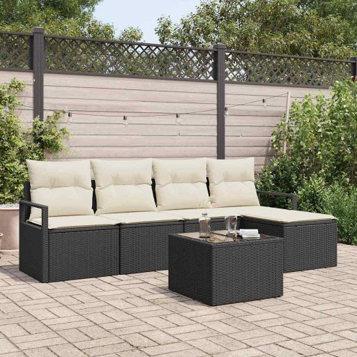 Sofa Set 5 pcs Schwarz Poly-Rattan