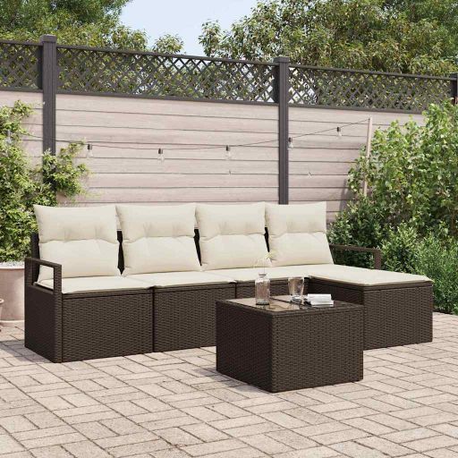 Sofa Set 5 pcs Schwarz Poly-Rattan