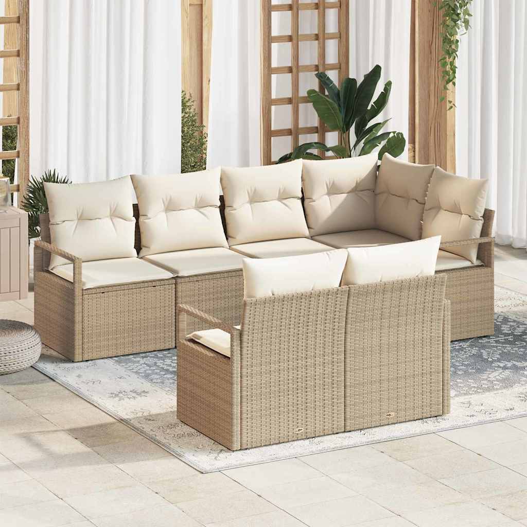 Sofa Set 7 pcs Schwarz Poly-Rattan