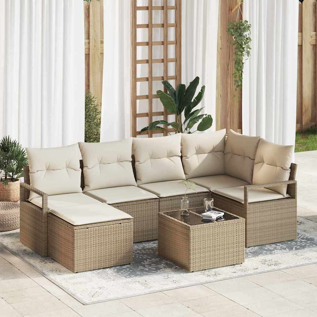 Sofa Set mit Kissen 6 pcs Schwarz Poly Rattan