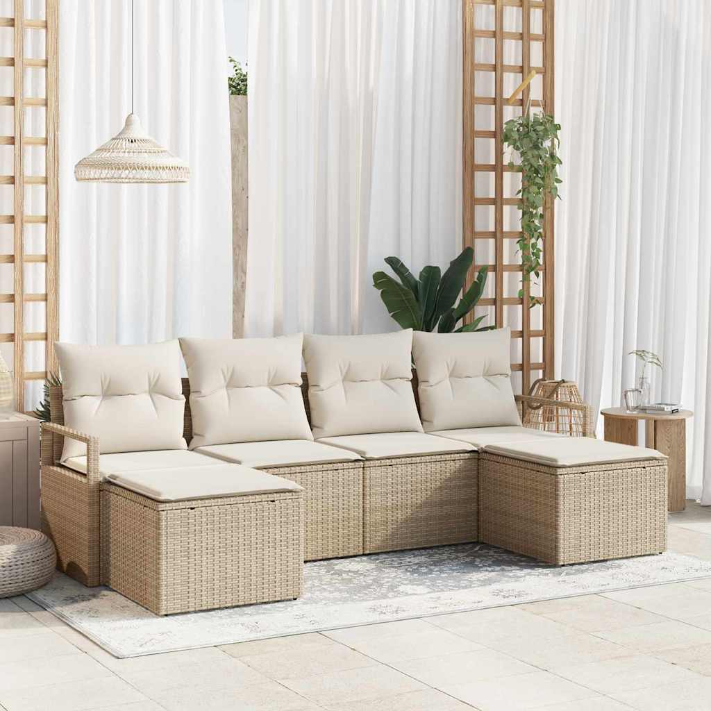 Sofa Set 6 pcs Schwarz Poly-Rattan