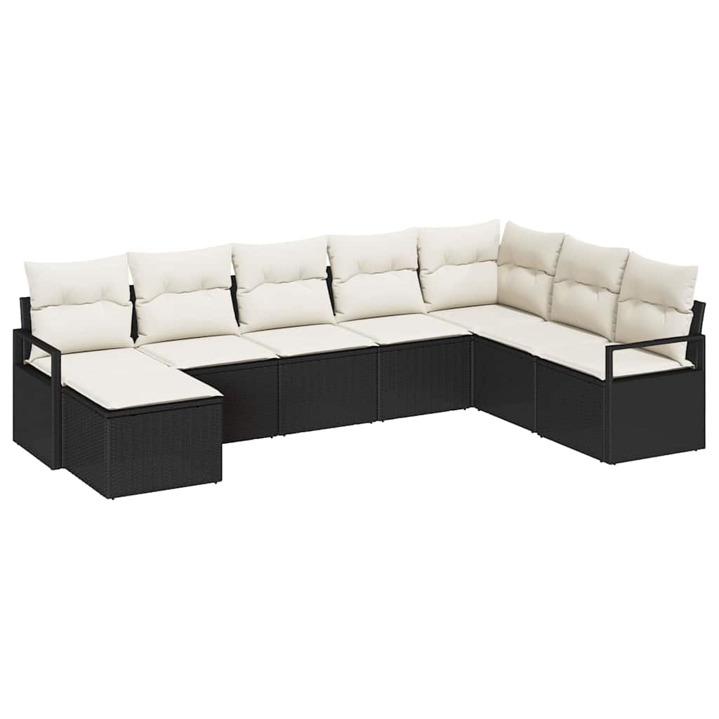 Sofa Set mit Kissen 8 pcs Schwarz Poly Rattan