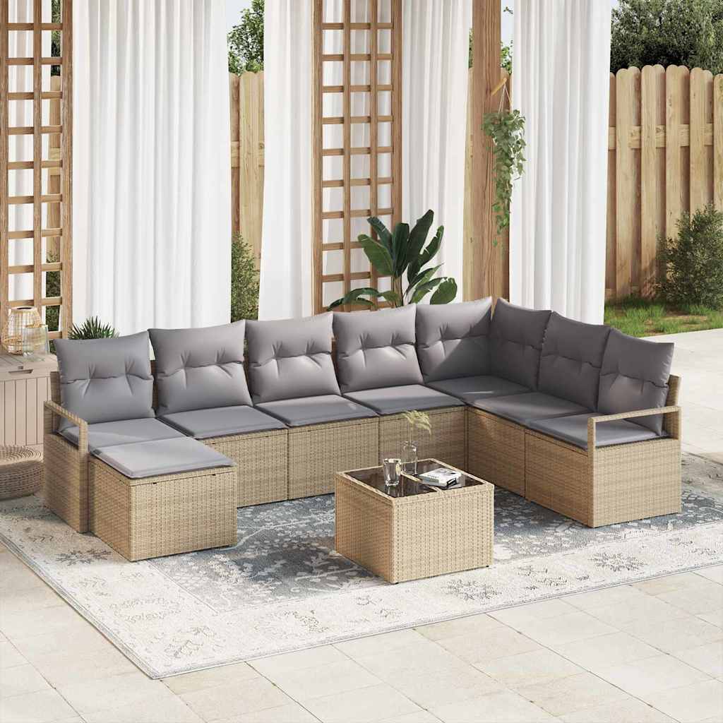 Sofa Set mit Kissen 8 pcs Schwarz Poly Rattan