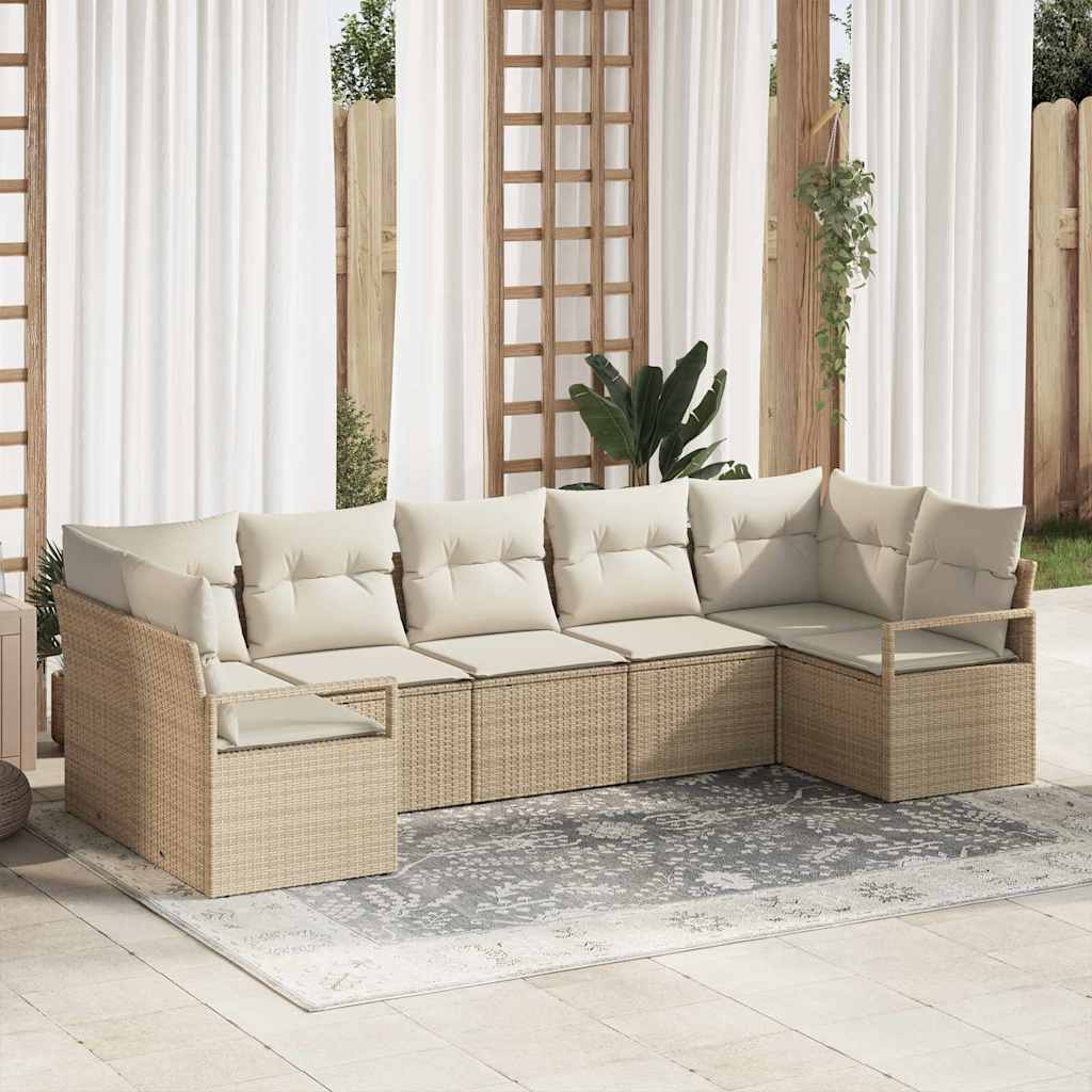 Sofa Set mit Kissen 7 pcs Schwarz Poly Rattan