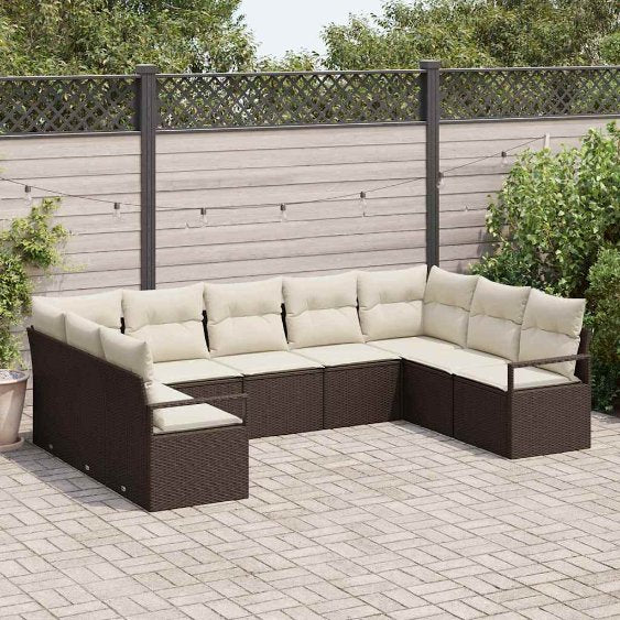 Sofa Set mit Kissen 9 pcs Schwarz Poly Rattan