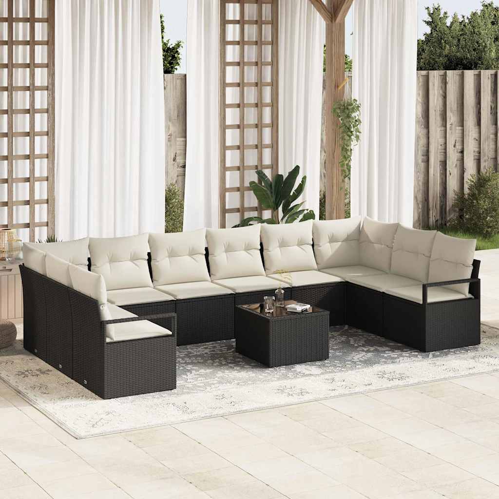 Sofa Set mit Kissen 10 pcs Schwarz Poly-Rattan