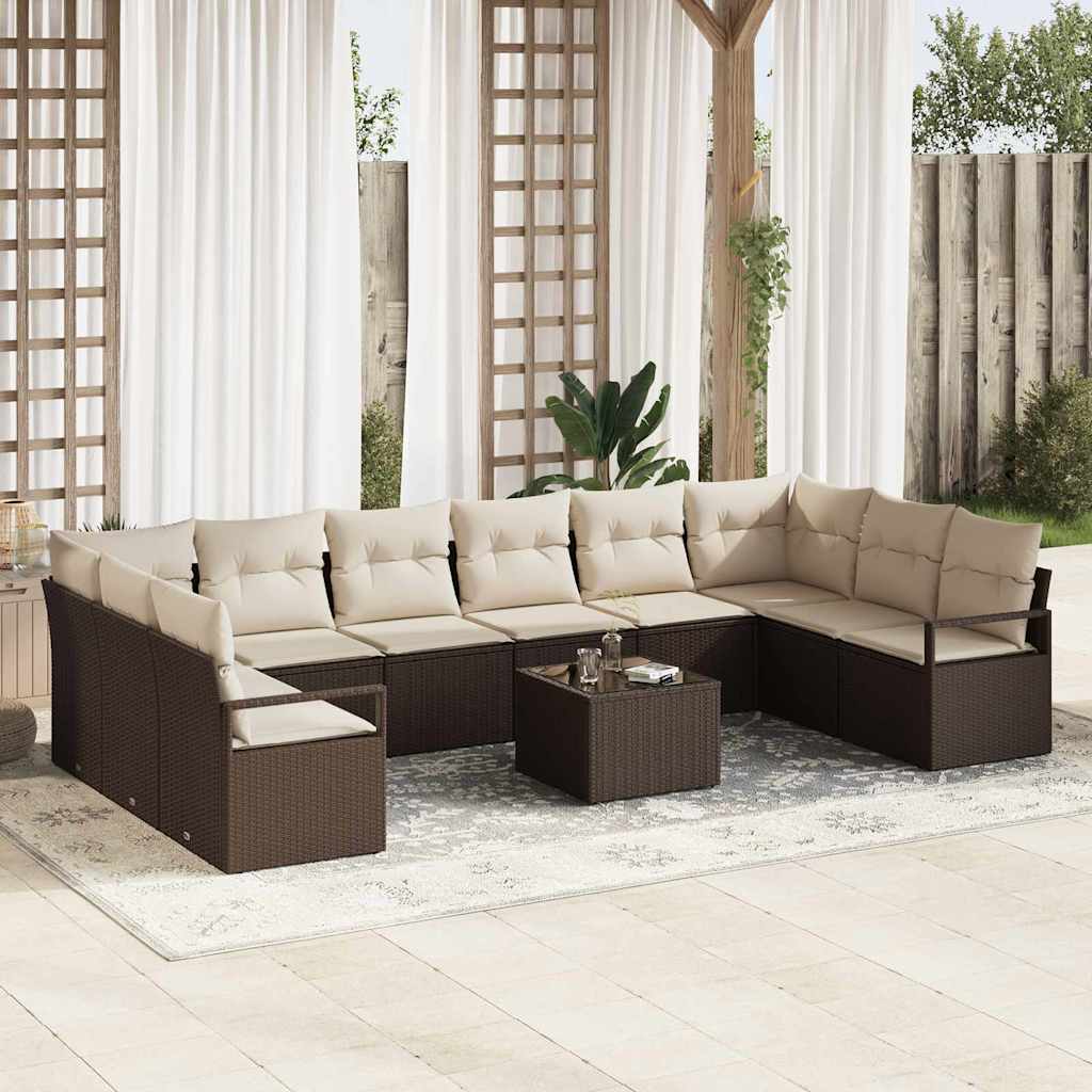 Sofa Set mit Kissen 10 pcs Schwarz Poly-Rattan