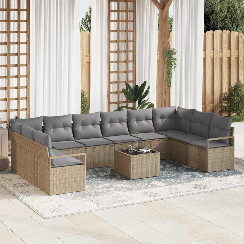 Sofa Set mit Kissen 10 pcs Schwarz Poly-Rattan
