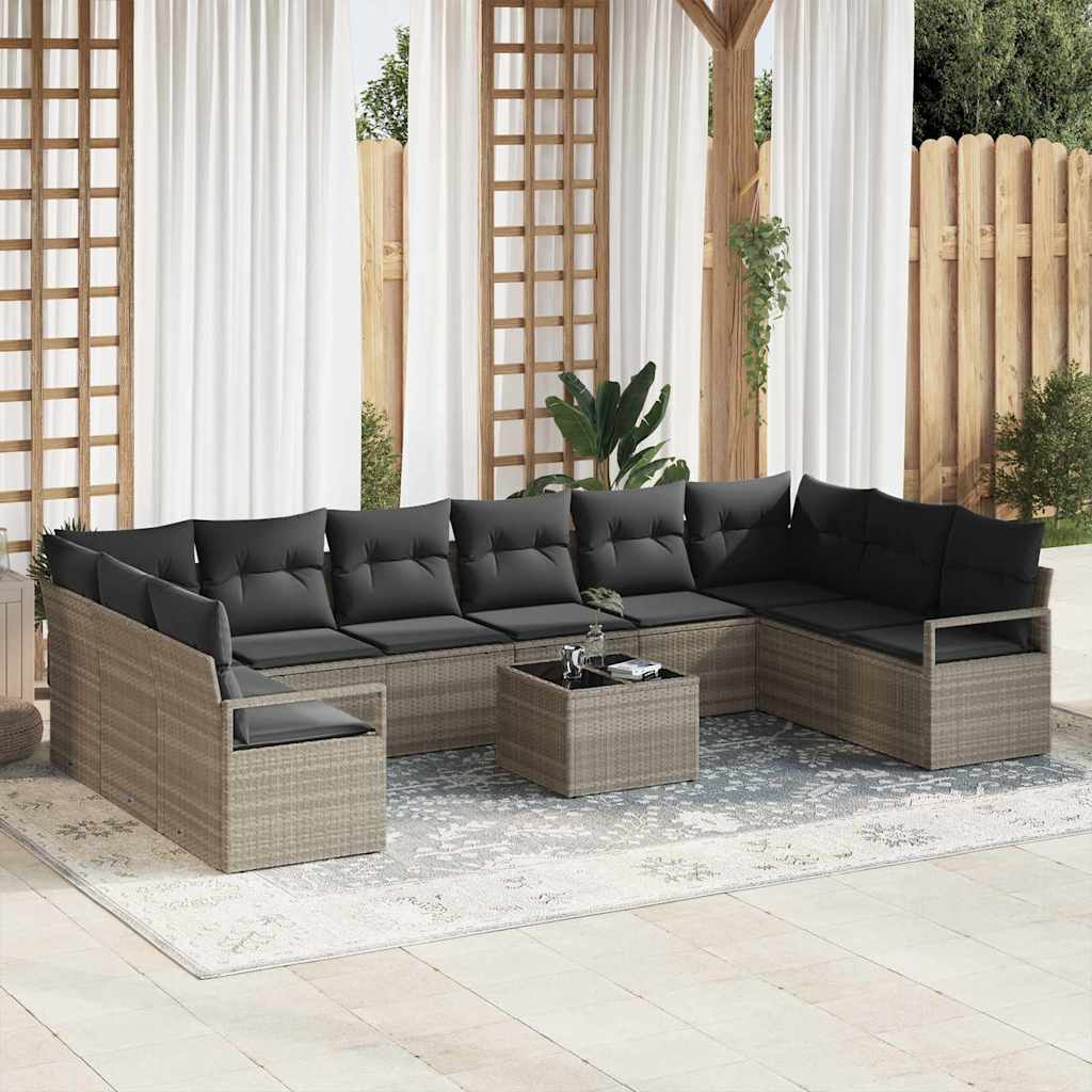 Sofa Set mit Kissen 10 pcs Schwarz Poly-Rattan
