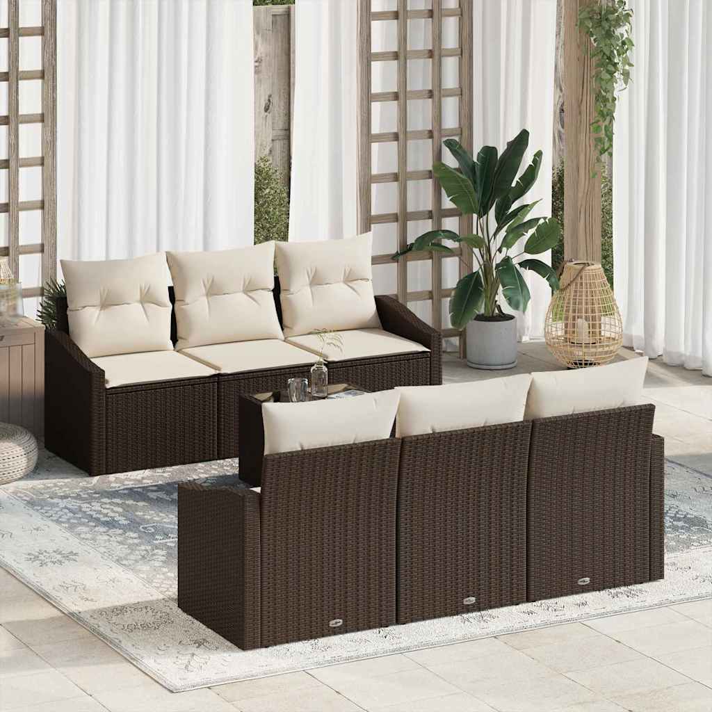 Sofa Set mit Kissen 7 pcs Schwarz und Creme Poly Rattan