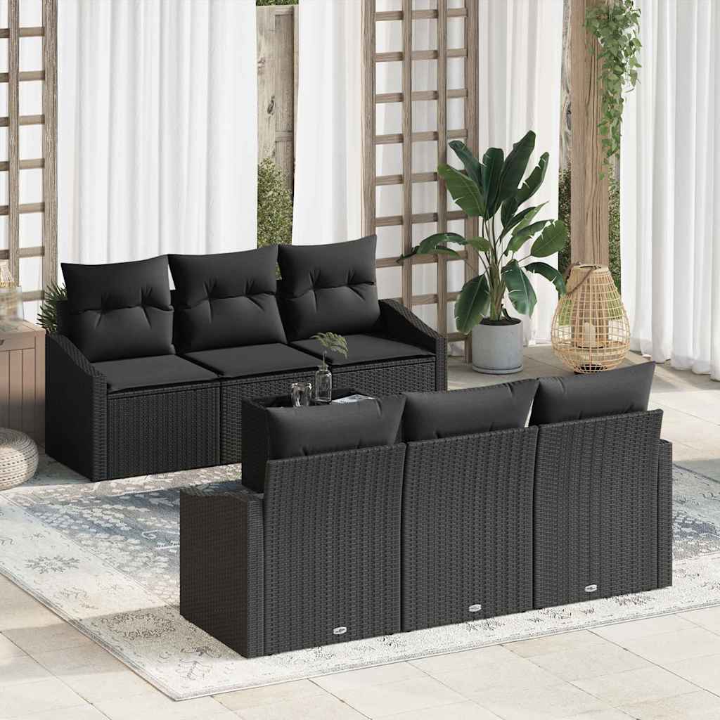 Sofa Set mit Kissen 7 pcs Schwarz und Creme Poly Rattan