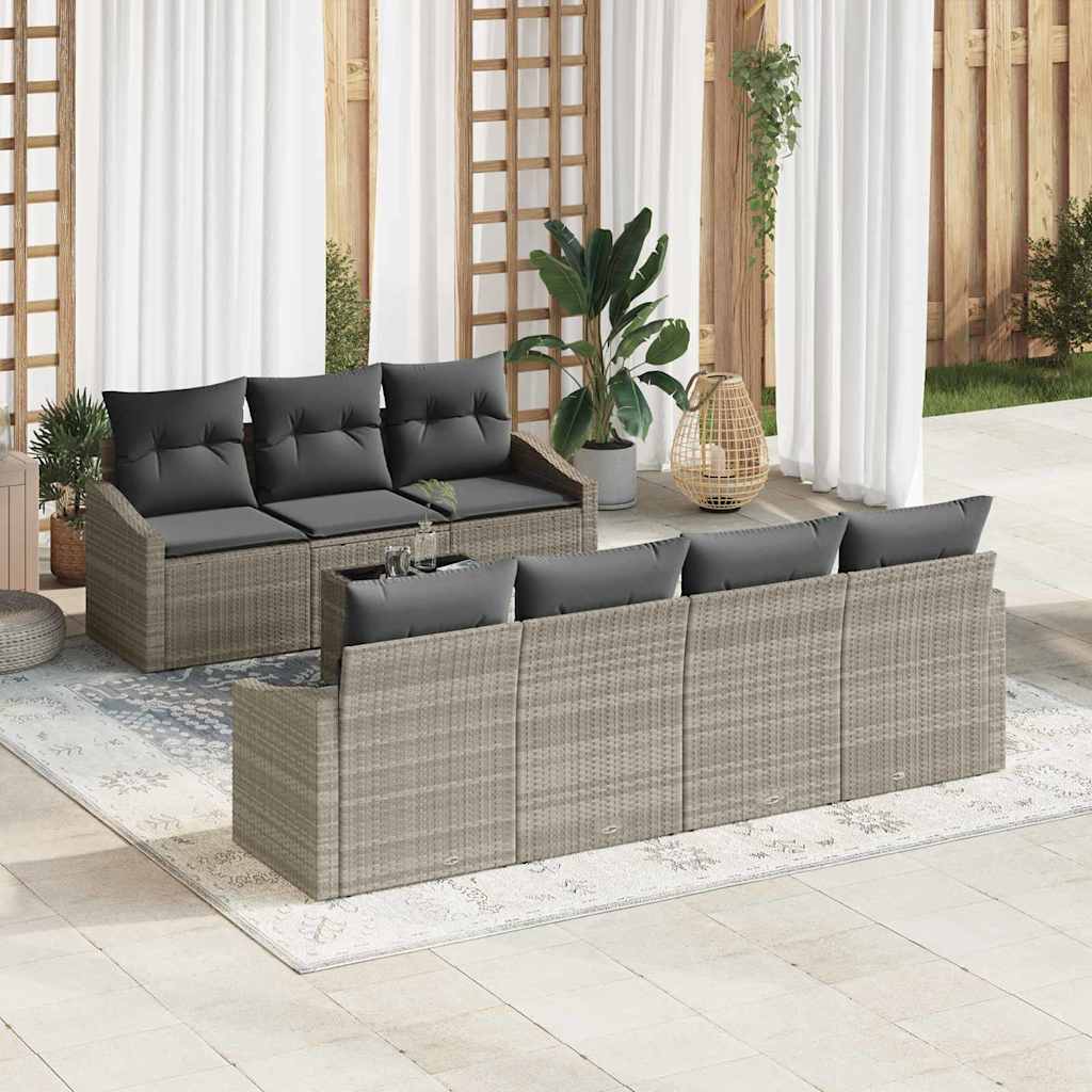 Sofa Set mit Kissen 8 pcs Schwarz und Creme Poly Rattan