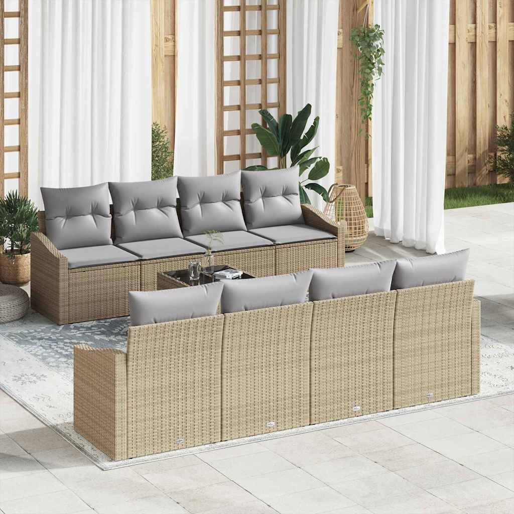 Sofa Set mit Kissen 9 pcs Schwarz und Creme Poly Rattan