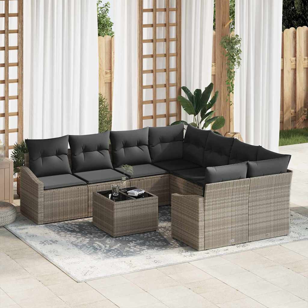 Sofa Set mit Kissen 9 pcs Schwarz und Creme Poly-Rattan