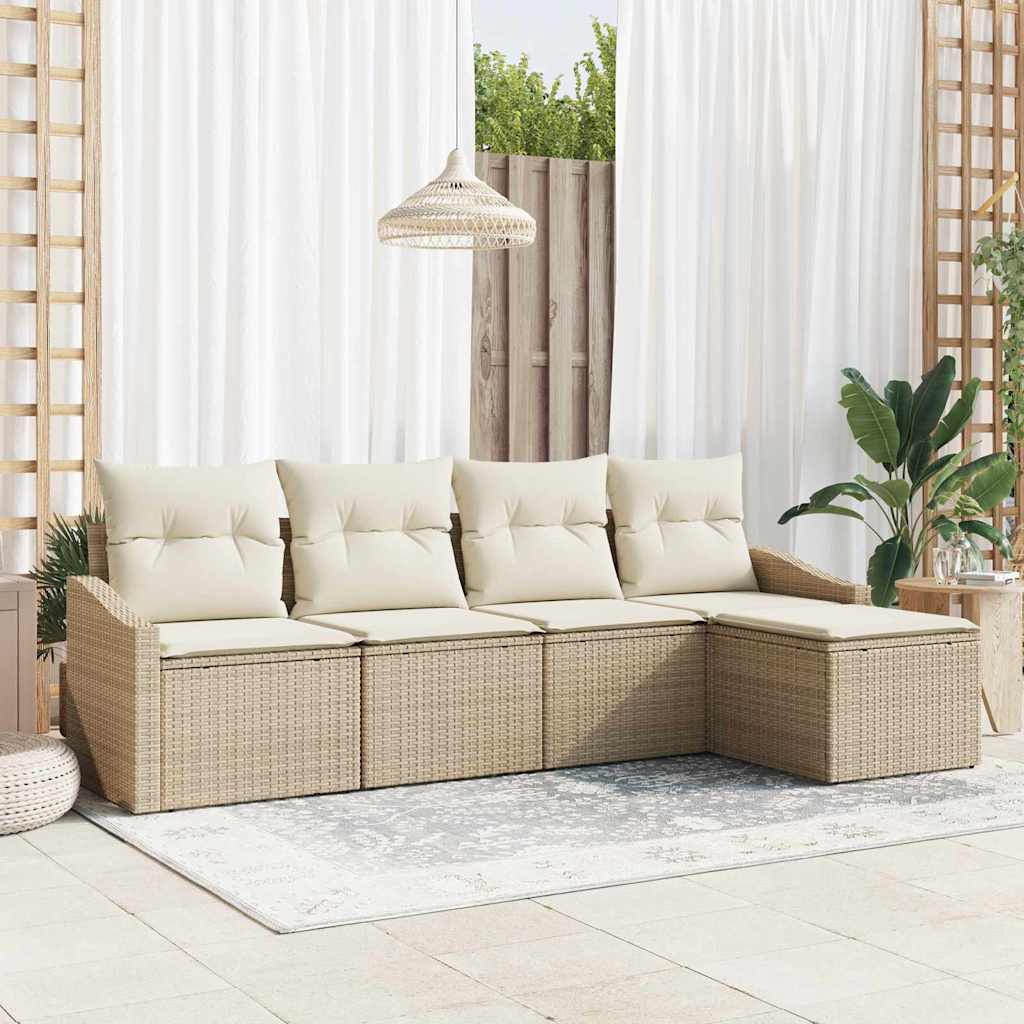 Sofa Set mit Kissen 5 pcs Schwarz Poly-Rattan