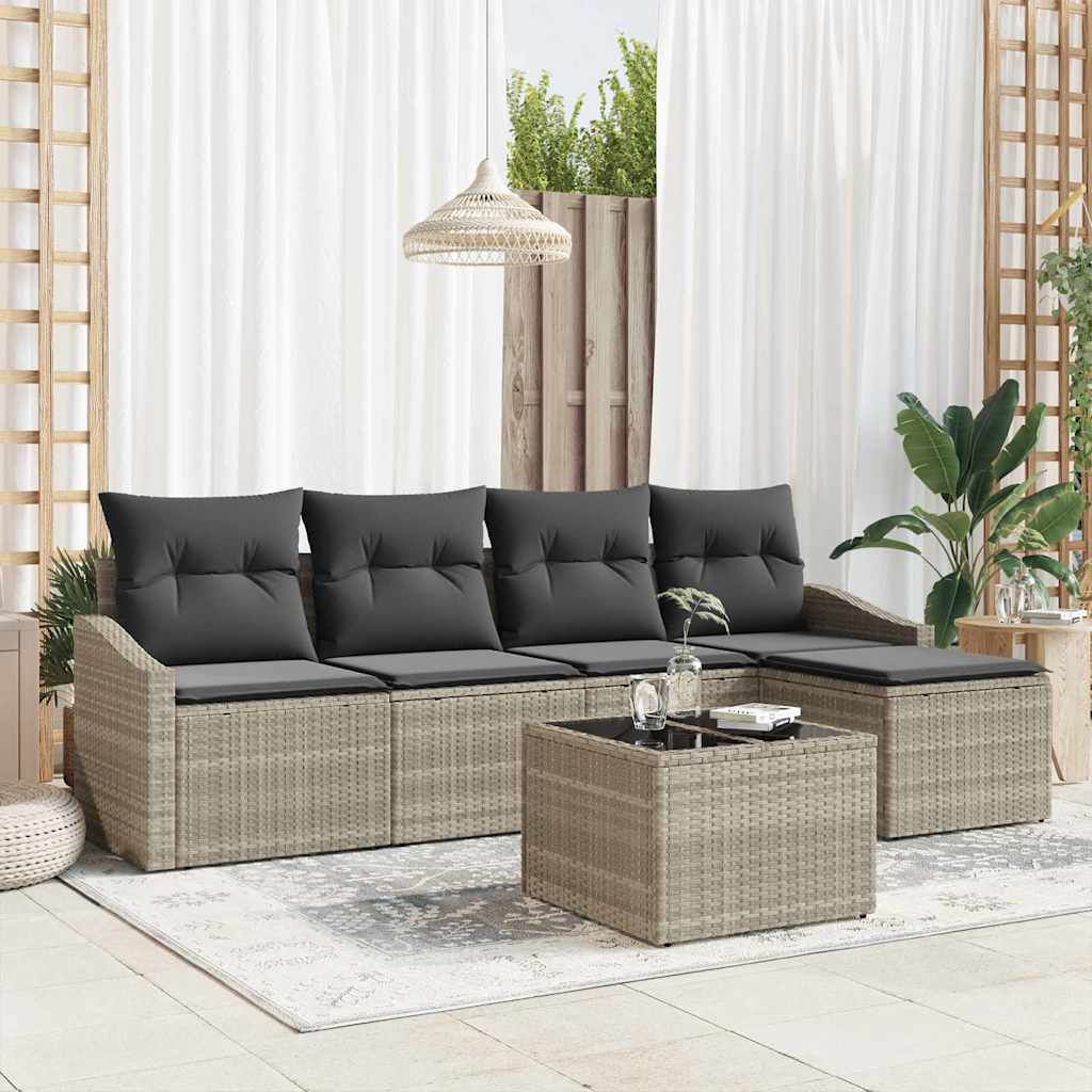 Sofa Set mit Kissen 5 pcs Schwarz Poly-Rattan