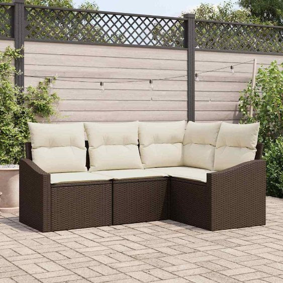 Sofa Set mit Kissen 4 pcs Schwarz Poly Rattan
