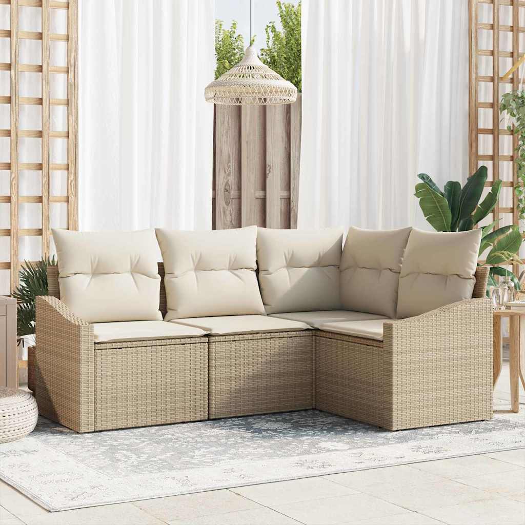 Sofa Set mit Kissen 4 pcs Schwarz Poly Rattan