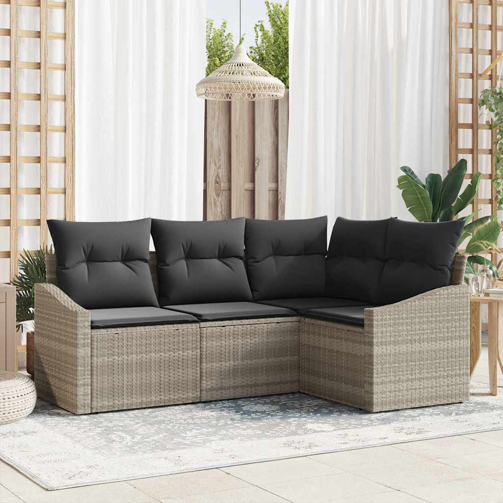 Sofa Set mit Kissen 4 pcs Schwarz Poly Rattan