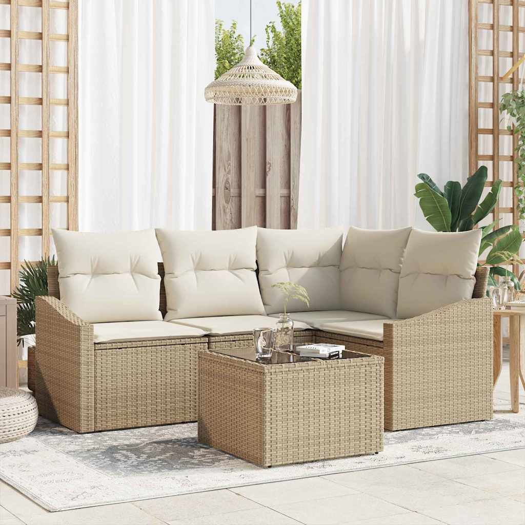 Sofa Set mit Kissen 4 pcs Schwarz Poly Rattan