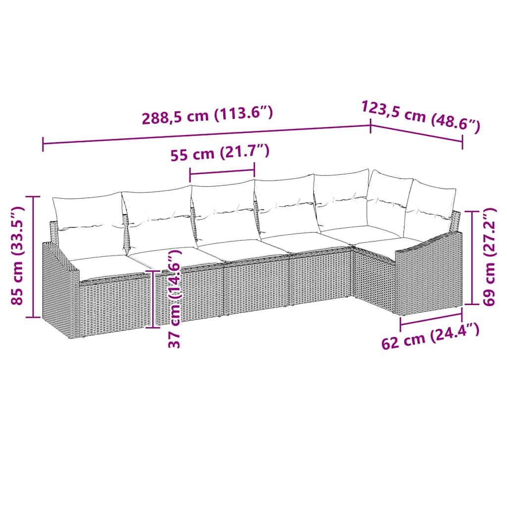Garten-Sofa-Set 6 pcs Schwarz Poly Rattan