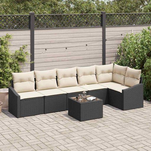 Garten-Sofa-Set 6 pcs Schwarz Poly Rattan