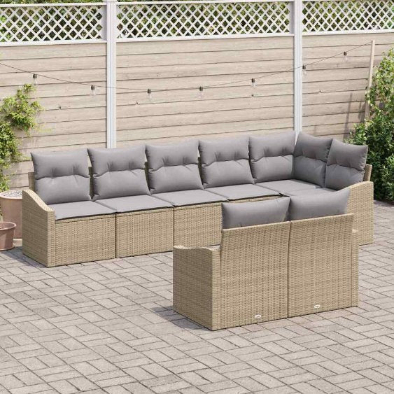 Sofa Set mit Kissen 8 pcs Schwarz Poly-Rattan