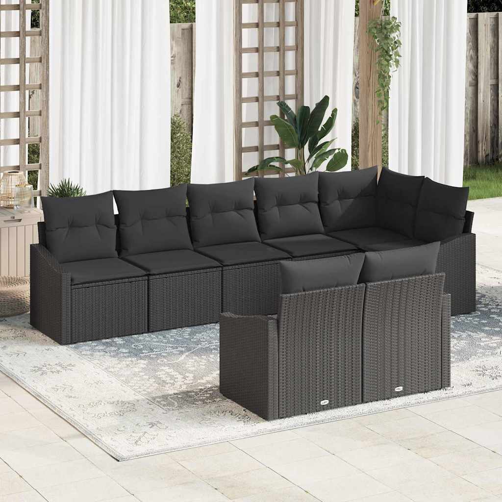 Sofa Set mit Kissen 8 pcs Schwarz Poly-Rattan