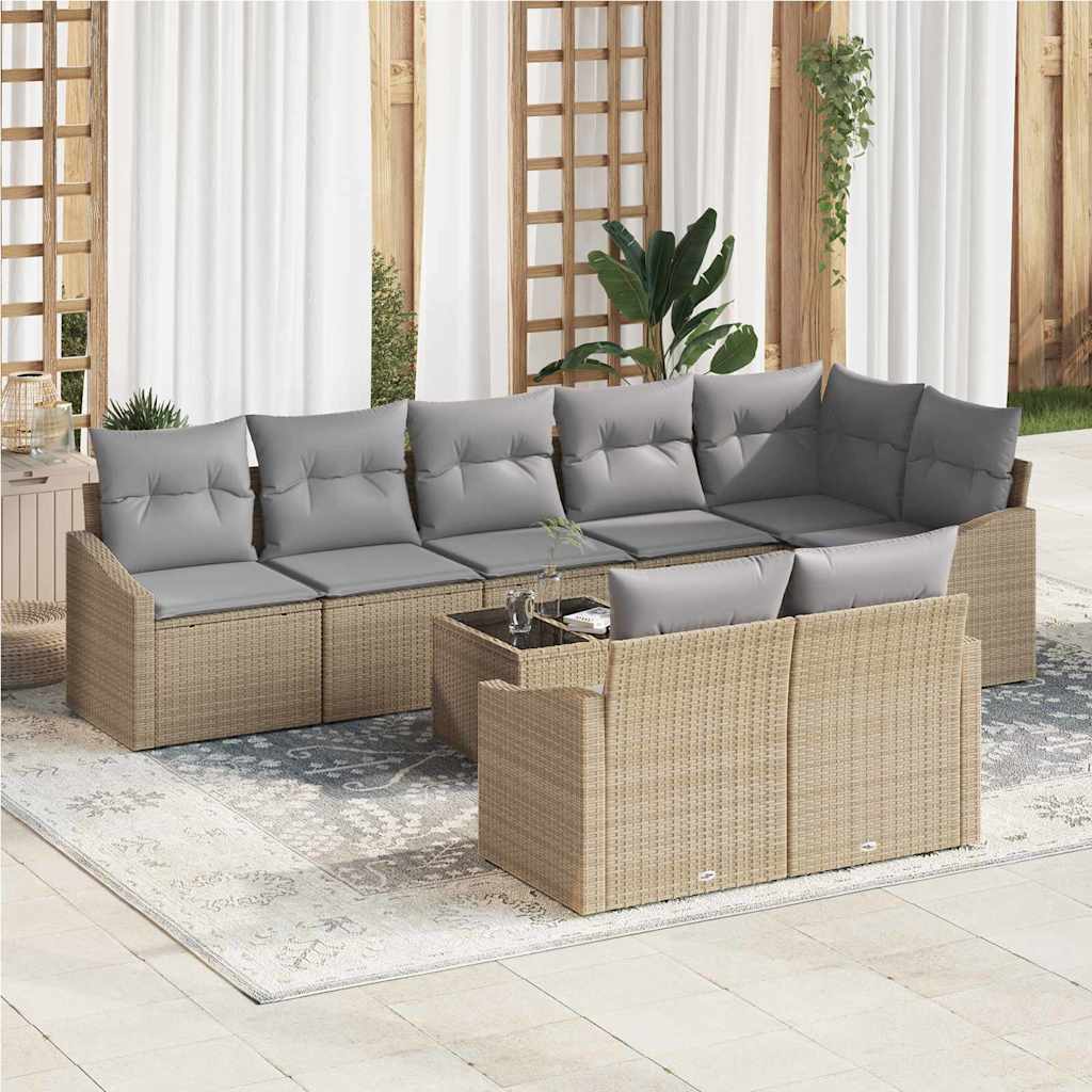 Sofa Set mit Kissen 8 pcs Schwarz Poly-Rattan