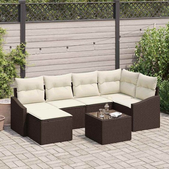 Sofa Set mit Kissen 6 pcs Schwarz Poly Rattan