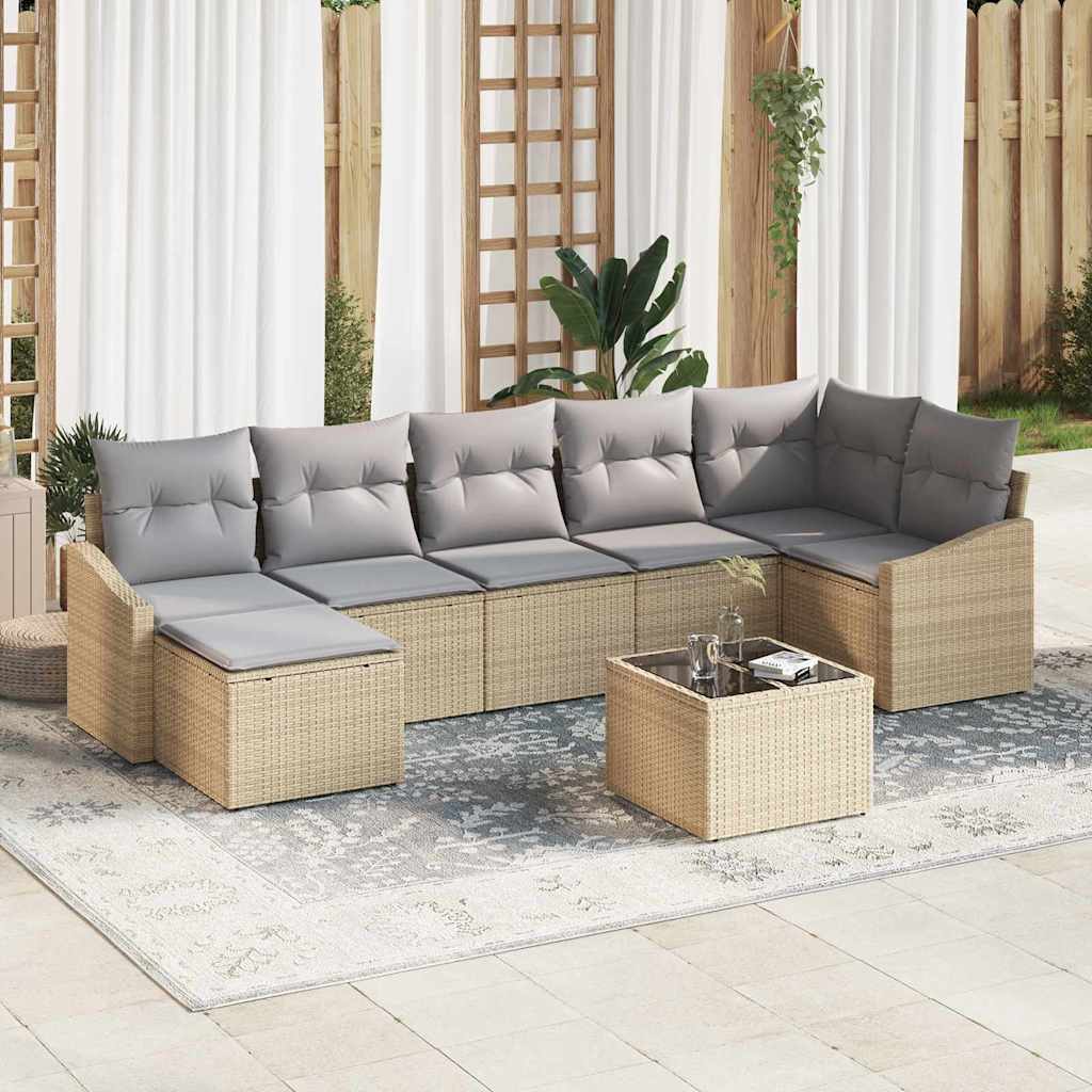 Sofa Set mit Kissen 7 pcs Schwarz Poly Rattan