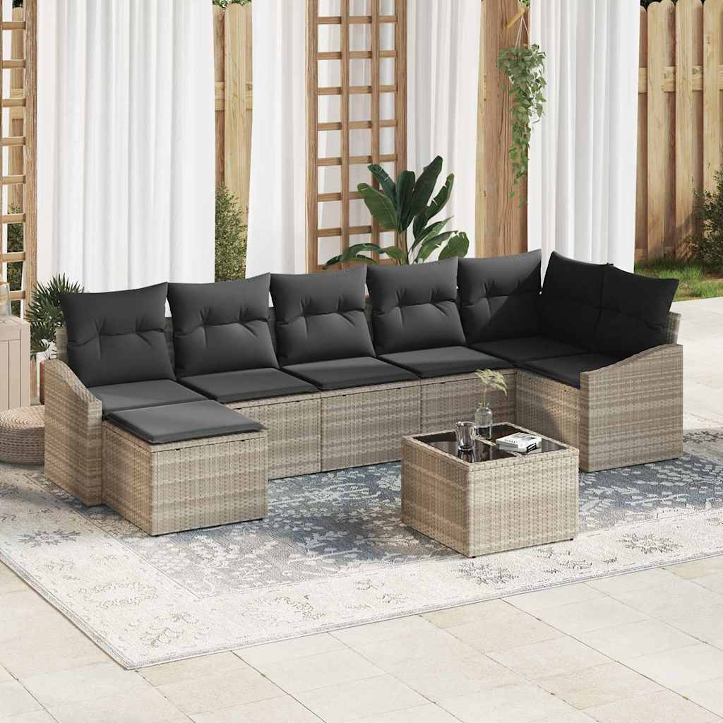 Sofa Set mit Kissen 7 pcs Schwarz Poly Rattan