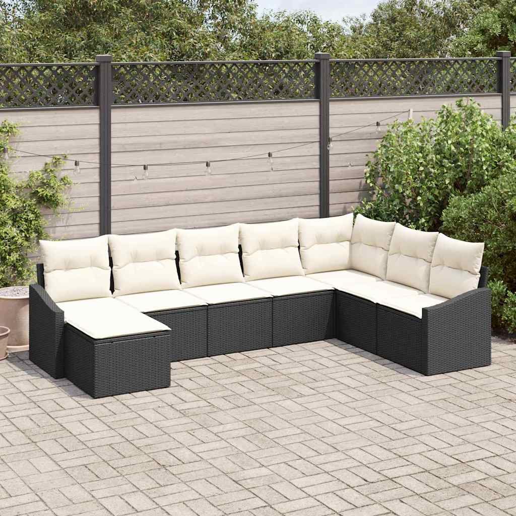 Sofa Set mit Kissen 8 pcs Schwarz Poly-Rattan