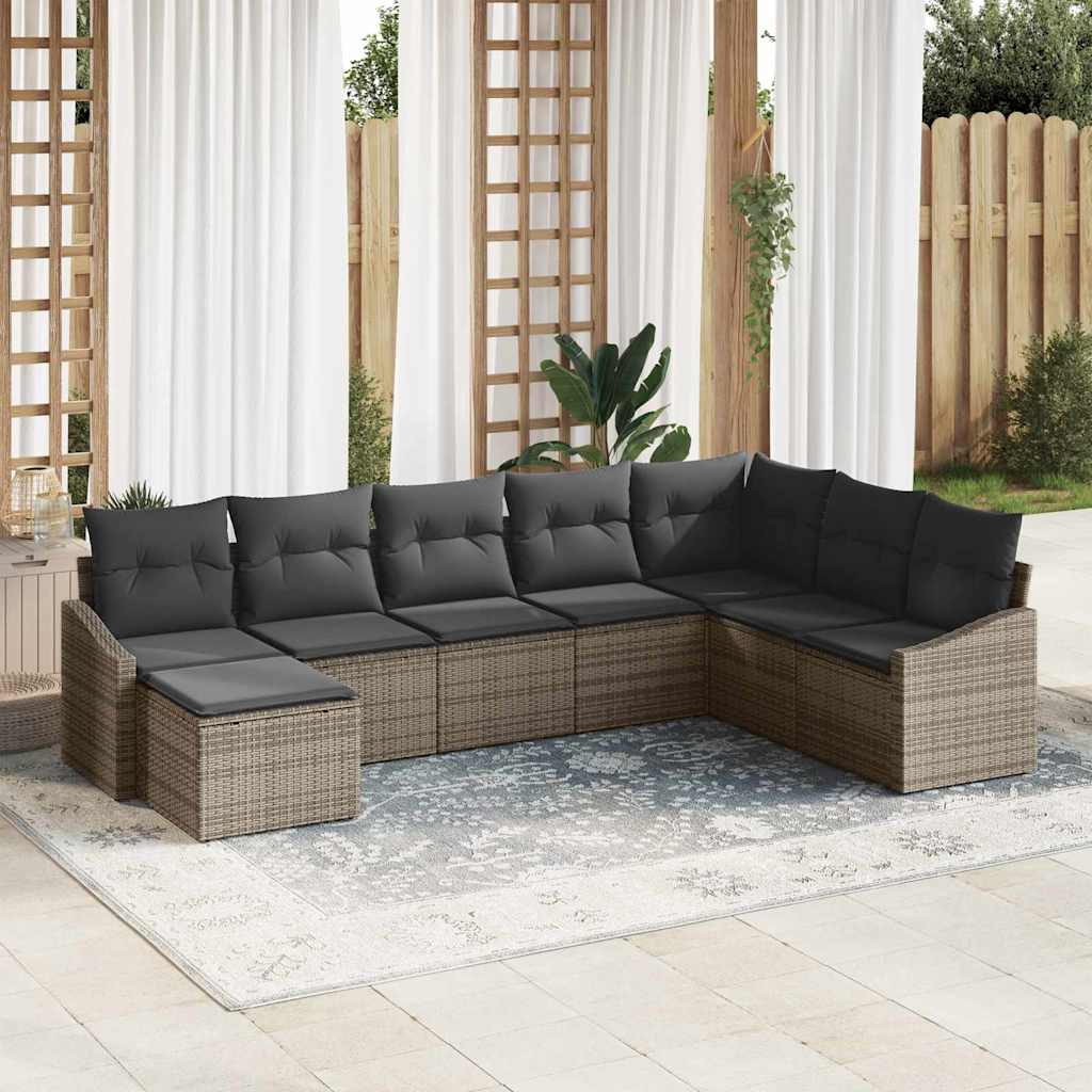 Sofa Set mit Kissen 8 pcs Schwarz Poly-Rattan