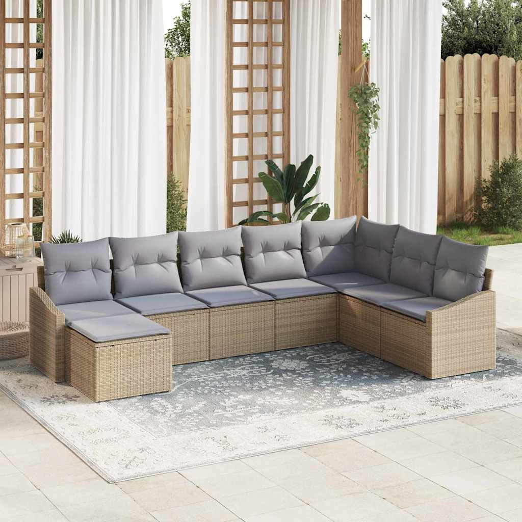 Sofa Set mit Kissen 8 pcs Schwarz Poly-Rattan