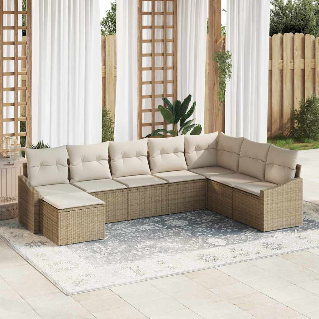 Sofa Set mit Kissen 8 pcs Schwarz Poly-Rattan