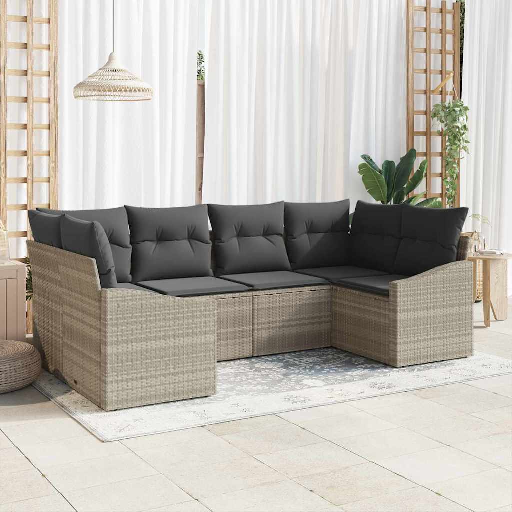 Sofa Set mit Kissen 6 pcs Schwarz Poly Rattan