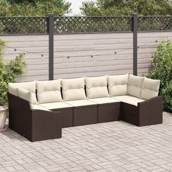 Sofa Set mit Kissen 7 pcs Schwarz Poly Rattan
