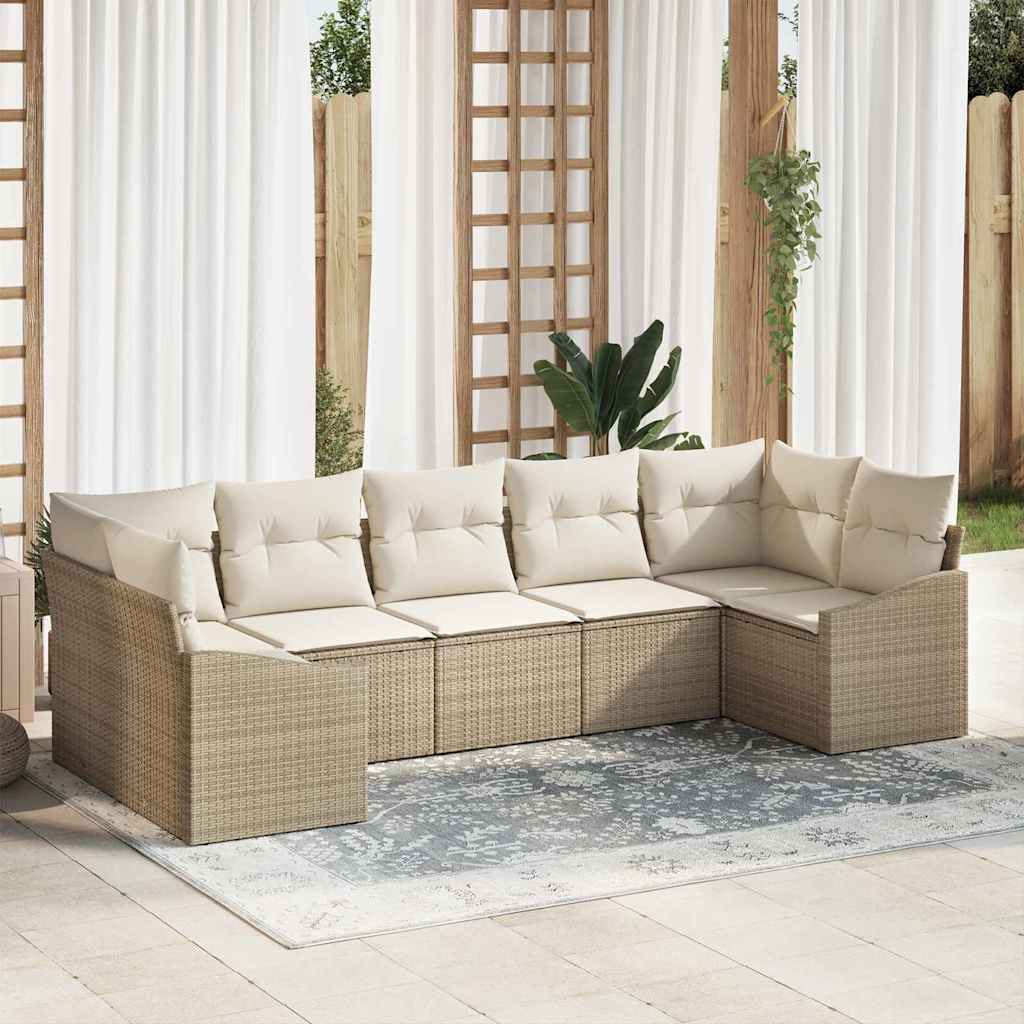 Sofa Set mit Kissen 7 pcs Schwarz Poly Rattan