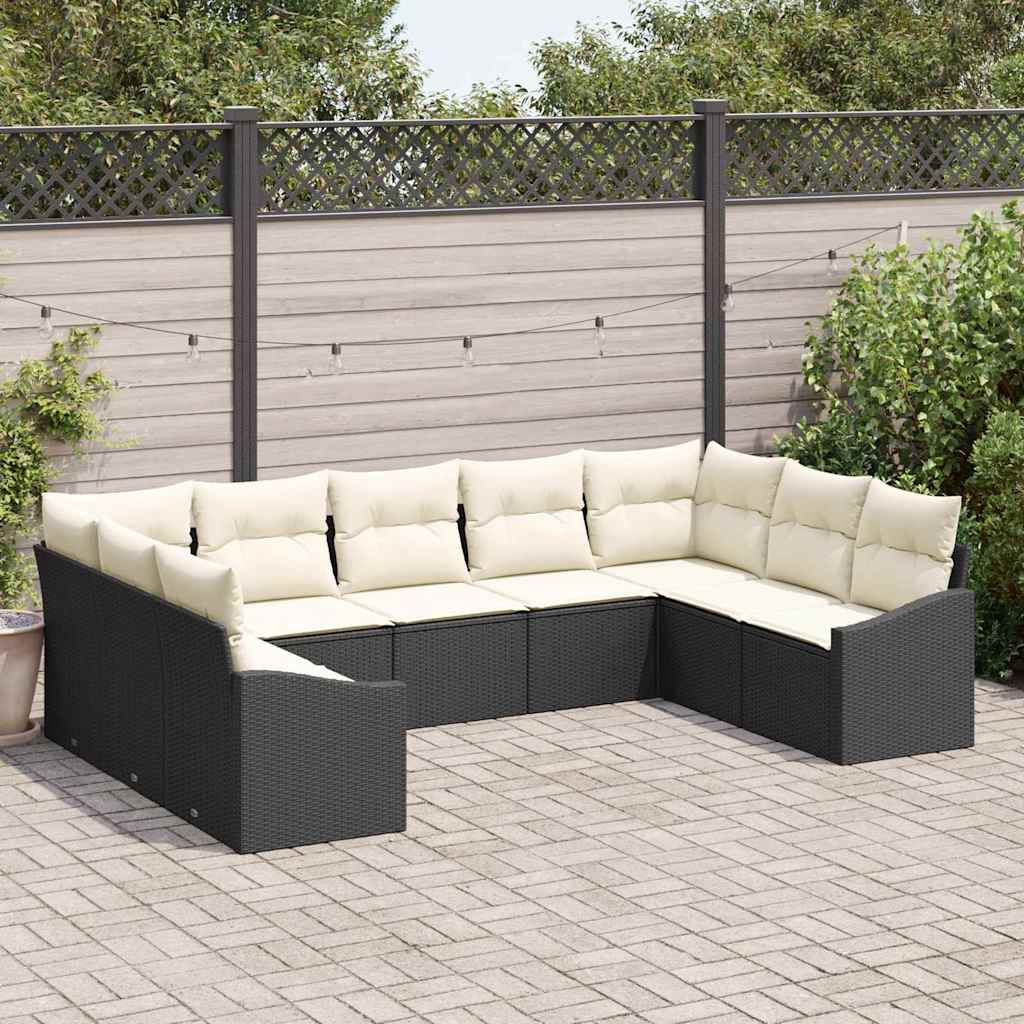 Garten-Sofa-Set 9 pcs Schwarz Poly Rattan