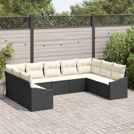 Garten-Sofa-Set 9 pcs Schwarz Poly Rattan