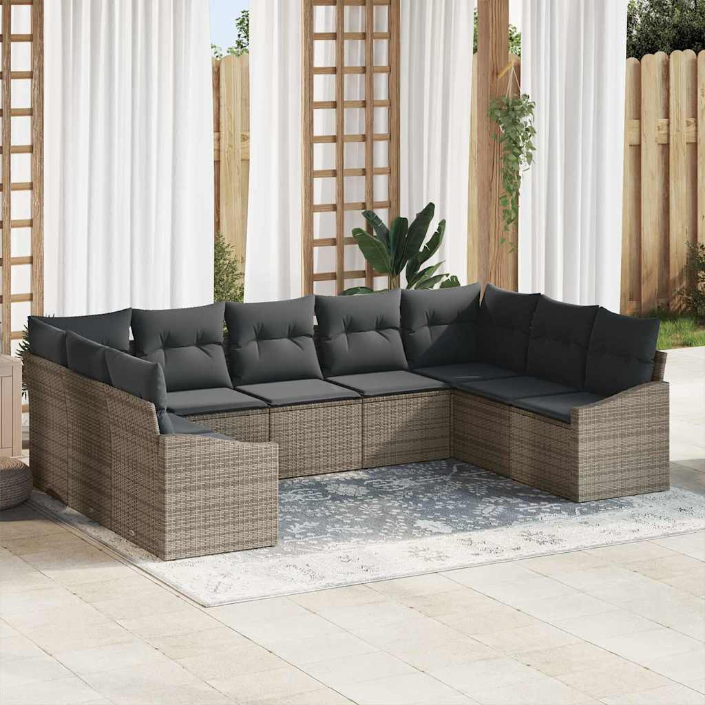 Garten-Sofa-Set 9 pcs Schwarz Poly Rattan
