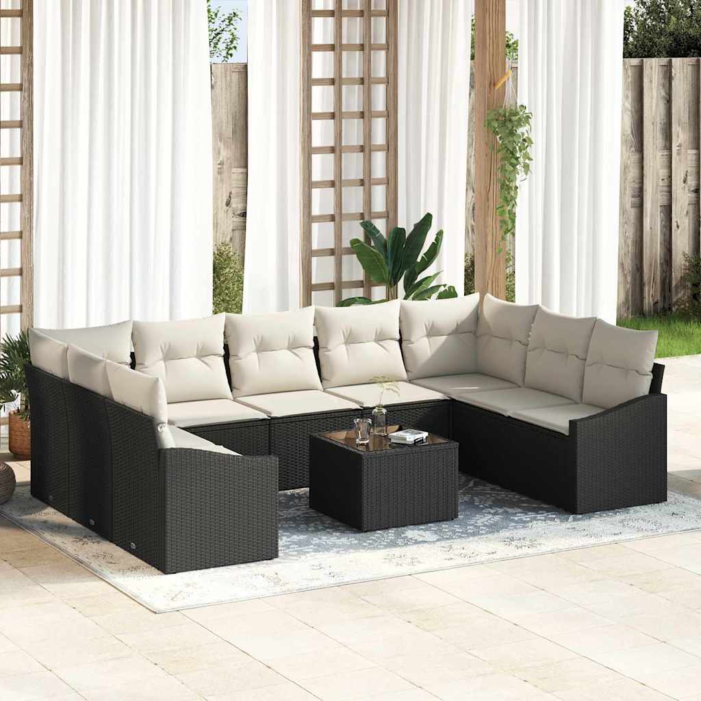 Garten-Sofa-Set 9 pcs Schwarz Poly Rattan