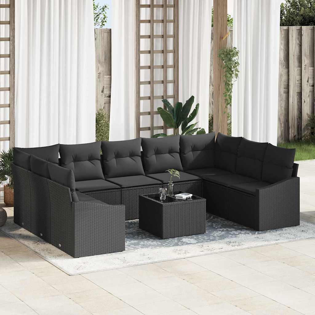 Garten-Sofa-Set 9 pcs Schwarz Poly Rattan