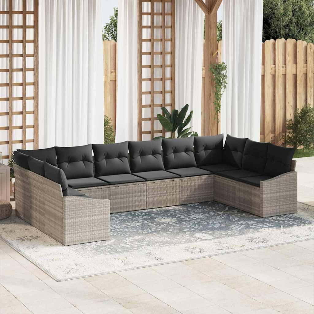 Sofa Set mit Kissen 10 pcs Schwarz Poly-Rattan