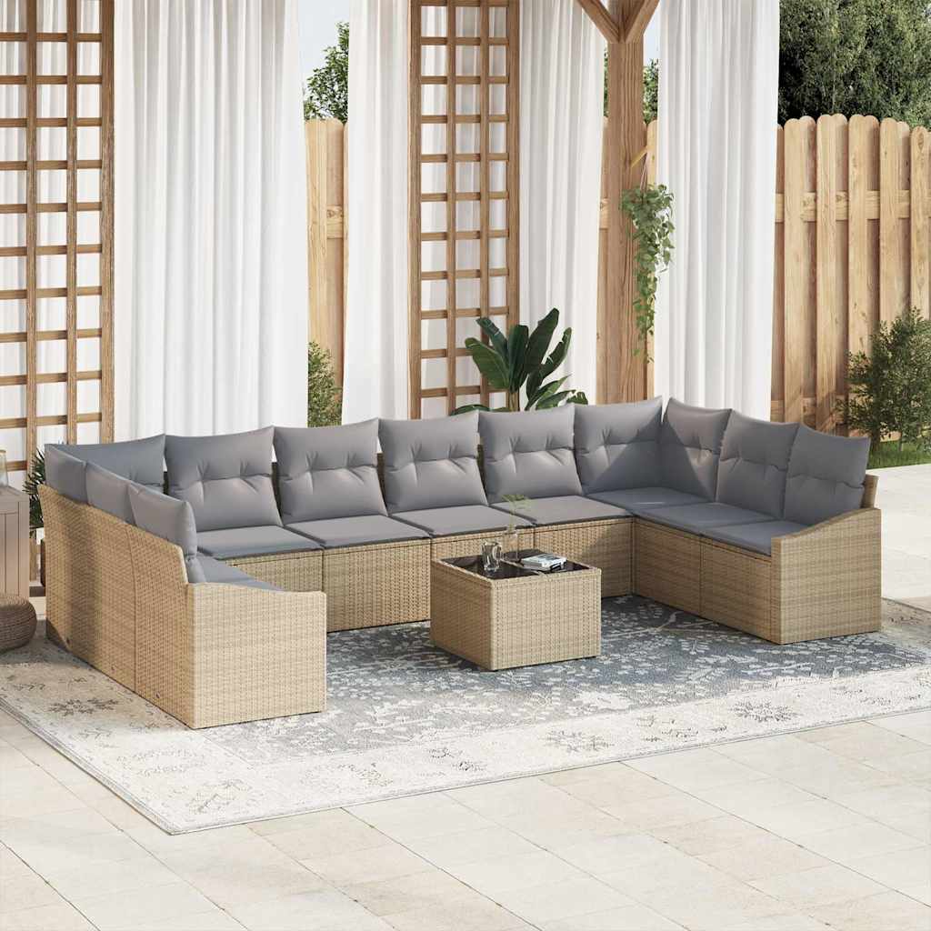 Sofa Set mit Kissen 10 pcs Schwarz Poly-Rattan