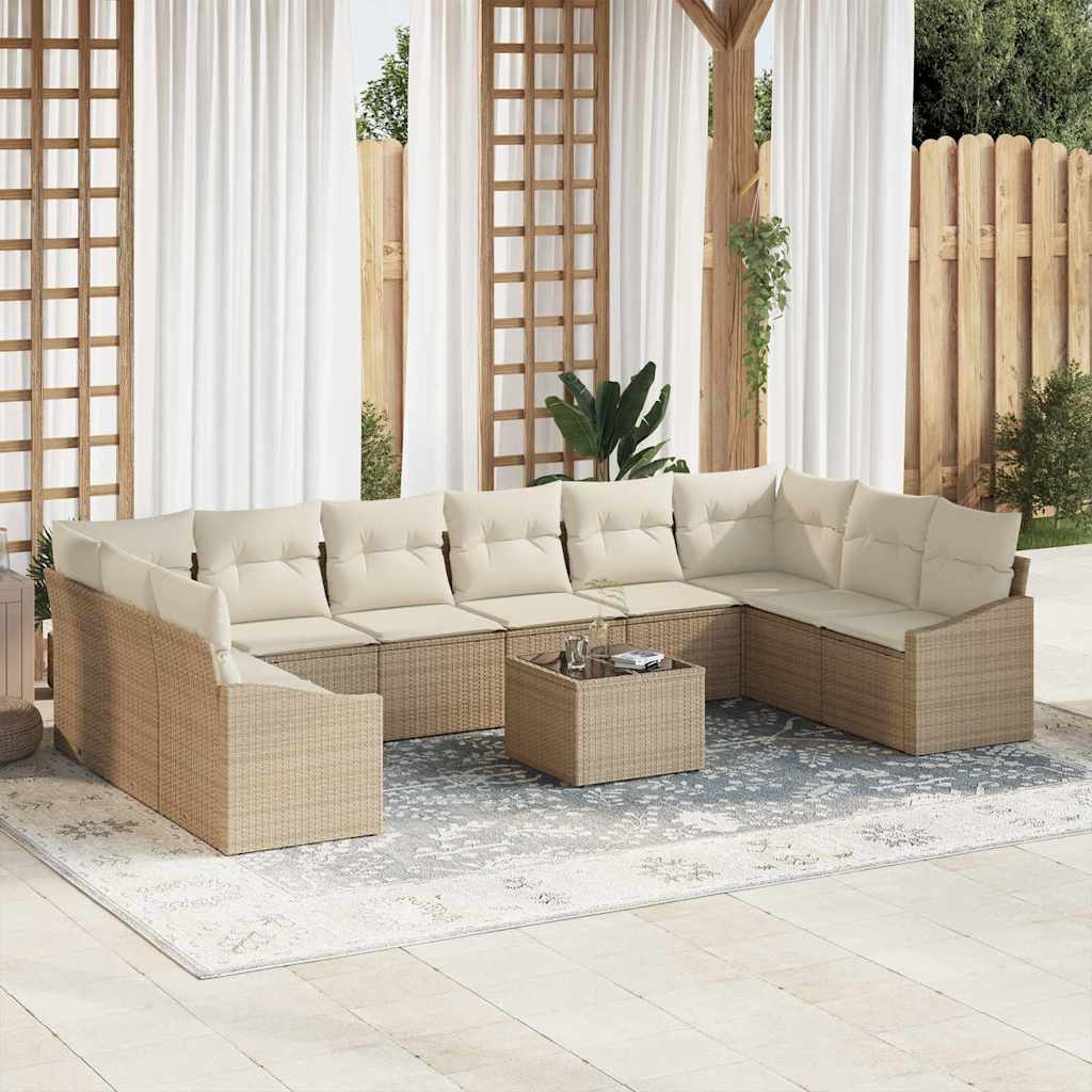 Sofa Set mit Kissen 10 pcs Schwarz Poly-Rattan