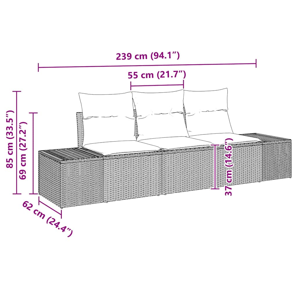 Sofa Set mit Kissen 3 pcs Schwarz Poly-Rattan