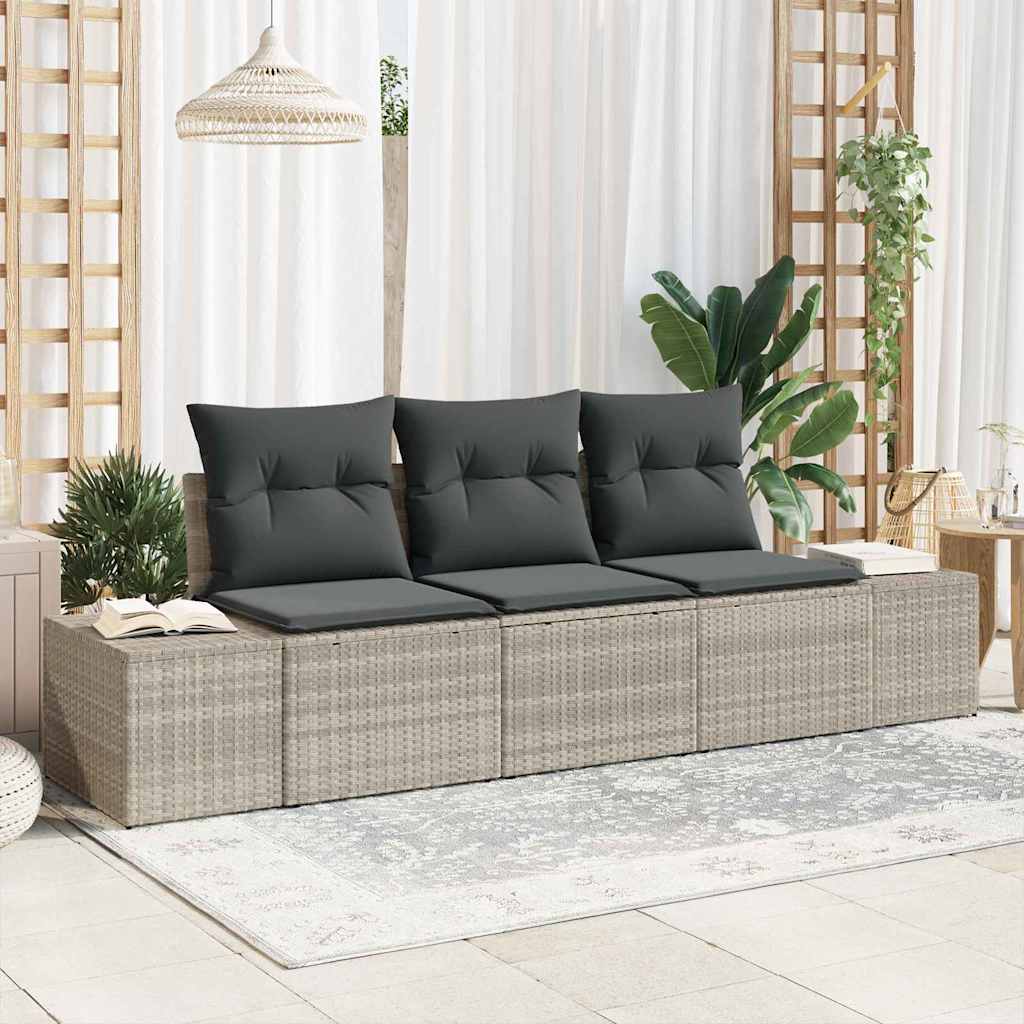 Sofa Set mit Kissen 3 pcs Schwarz Poly-Rattan